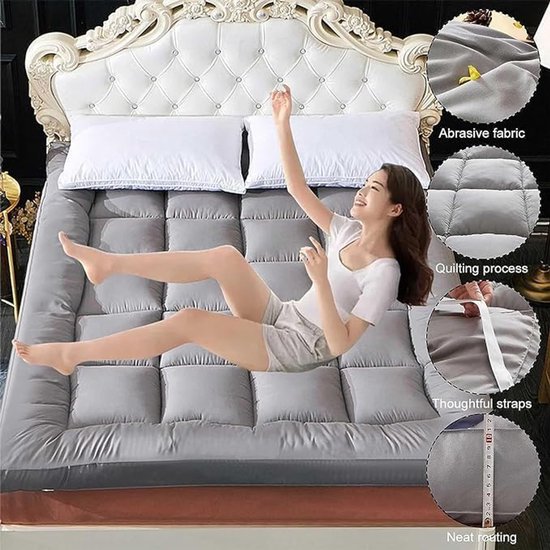 Tweepersoonsmatras - Japanse futon - Comfortabel slapen - Opvouwbaar en oprolbaar - 90x190 cm - Grijs — afbeelding 4