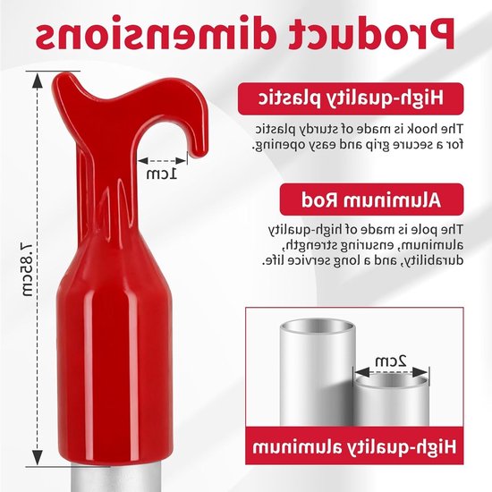 Haken voor Zoldertrap, Aluminium Haak voor Zolderluik, Stevige Stang voor Vloertrappen, Ideaal voor Dakramen en Openen van Zolderdeuren, 1.1 m, Set van 4 Stuks — afbeelding 2