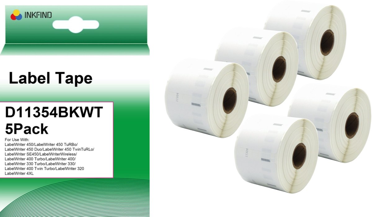 INKFIND 11354 S0722540 - multifunctioneel 32x57mm wit (5 Pack) Geschikt voor Dymo Labelwriter
