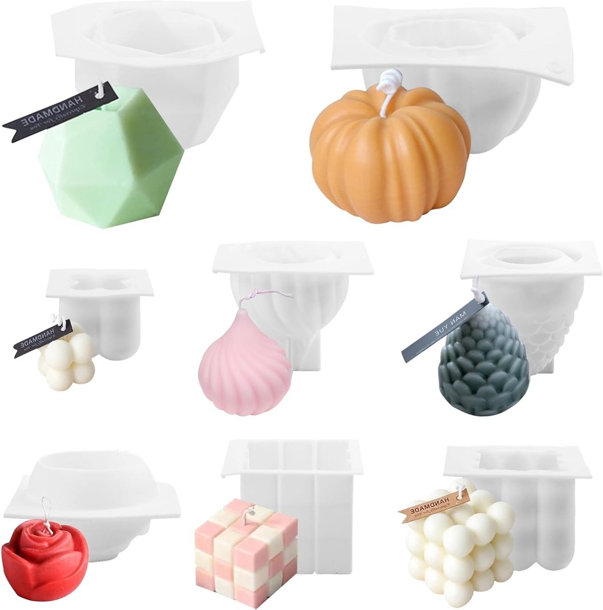 8-delige set siliconen kaarsmallen voor 3D DIY kaarsen maken, creatief ambacht en decoratie, perfect voor thuisgebruik en cadeau-ideeën
