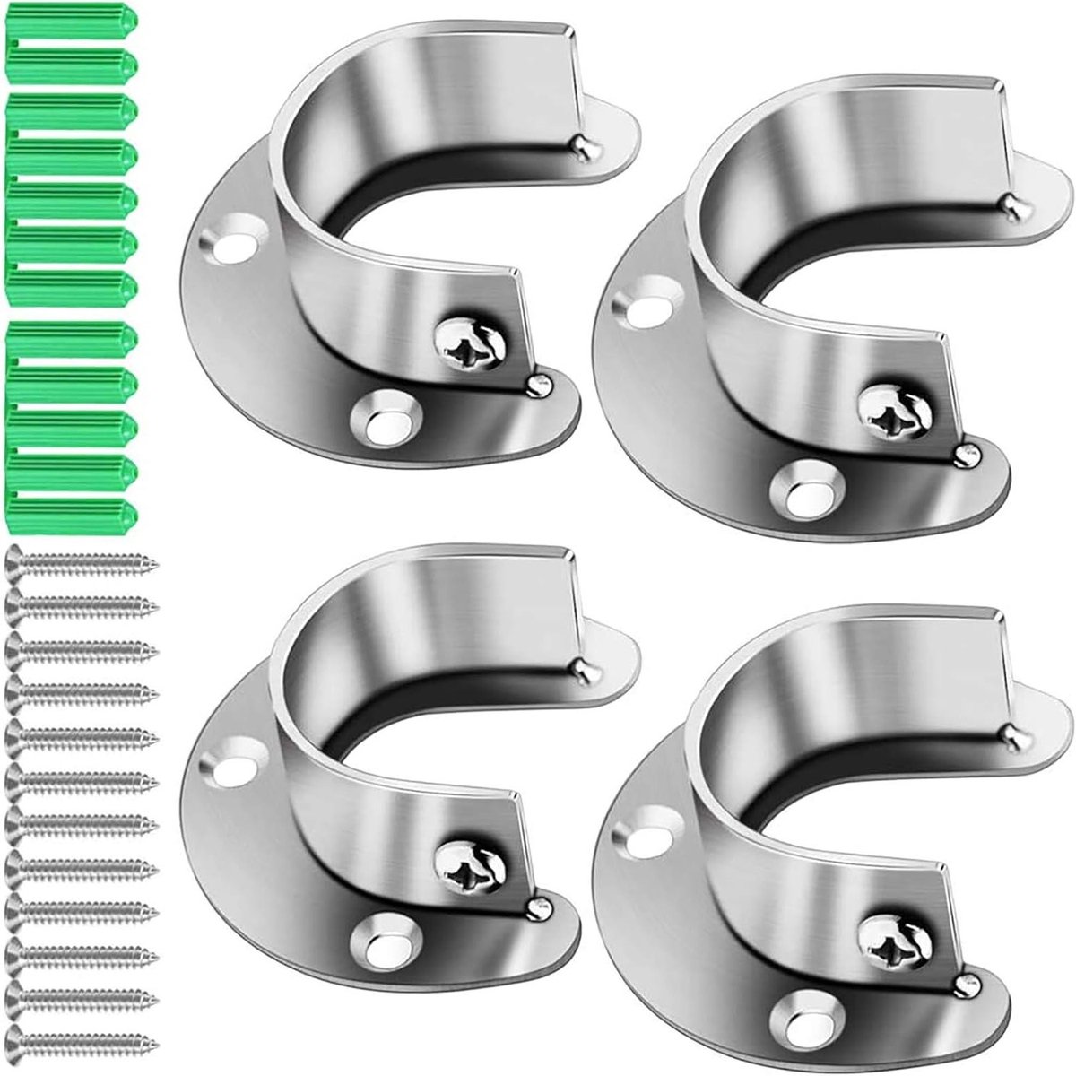 U-vormige Rod Support Set van 304 RVS, Flens voor Kledingkast, Badkamer en Keuken - 4 Stuks 32MM voor Stevige Bevestiging