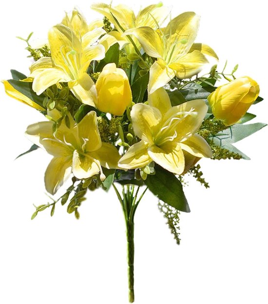 Kunstboeket Lelie Tulp - Nep Bloem Decoratie - Huis Aankleden - Realistisch Uiterlijk - 2 Stuks - Geel