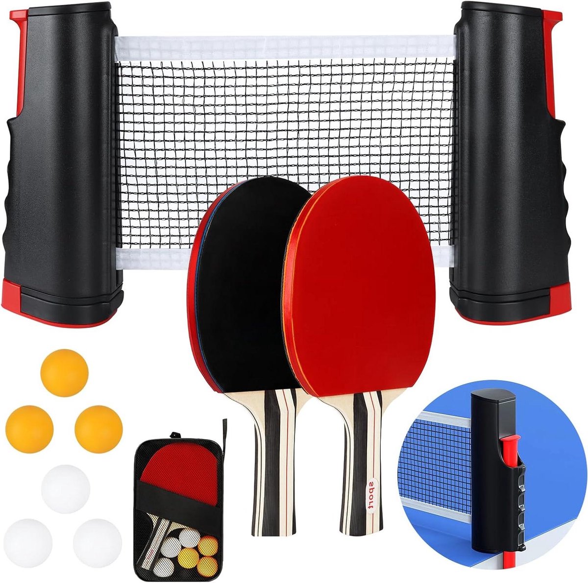Tafeltennis Set - Pingpong Uitrusting - Sportief Vermaak - Uitschuifbaar Net - 10 Delig - Multicolor