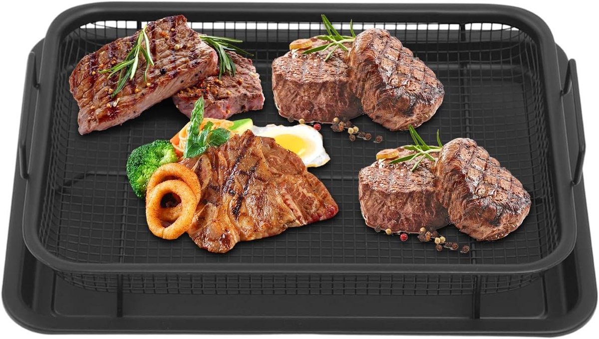 Oven en grillmand - Vetarm bakken - Knapperige friet - Antiaanbaklaag - 285 cm - Zwart