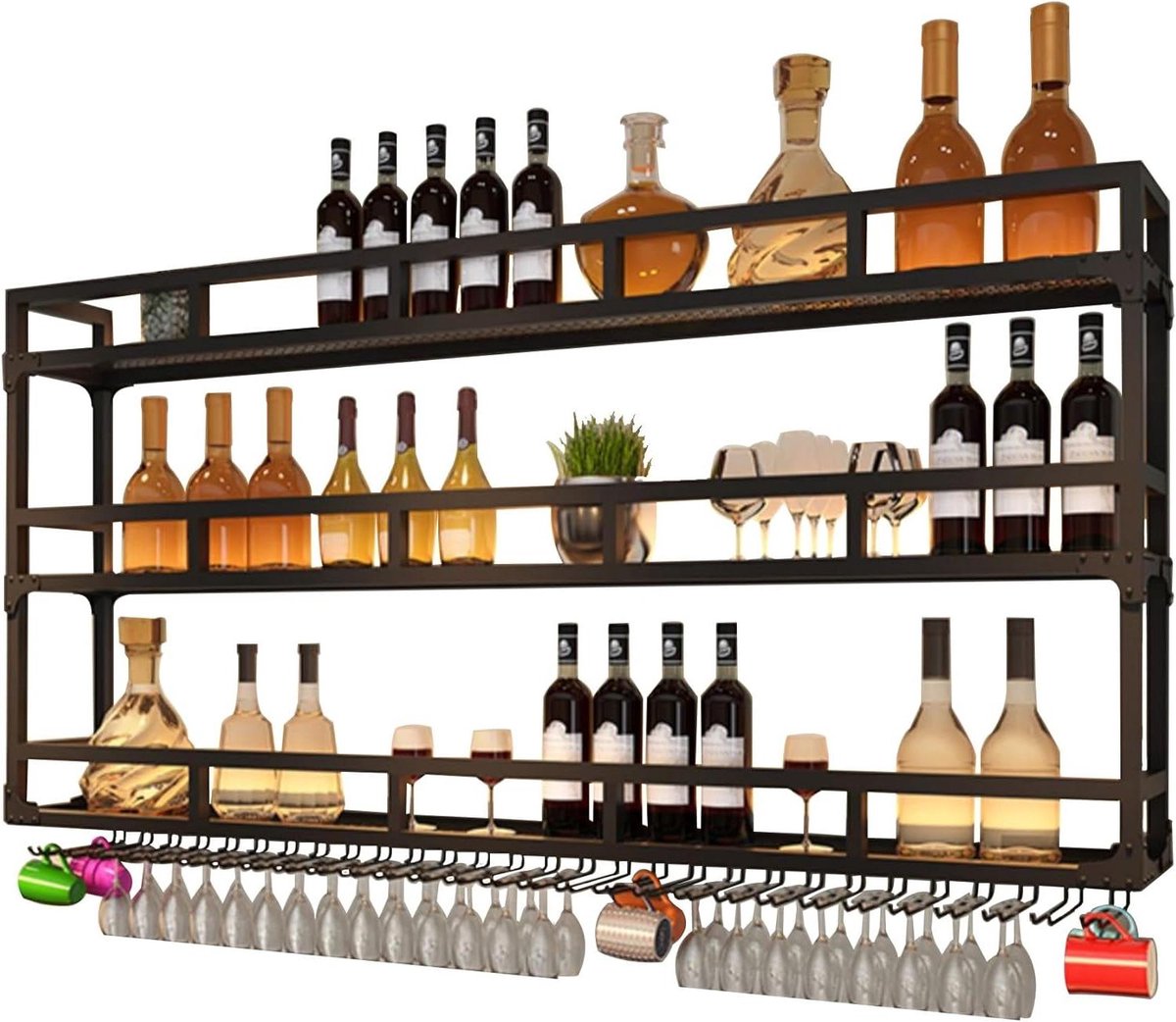 Wandmontage Plank - Barrek - Dranken Presenteren - Geïntegreerd LED-licht - N.v.t. - Zwart