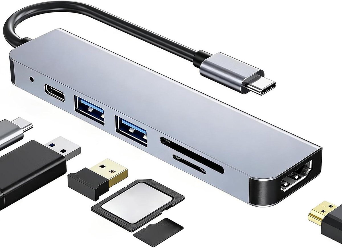 USB-C Hub - Multipoort Adapter - Apparaten Uitbreiden - 7 Poorten - 100W PD - Zwart