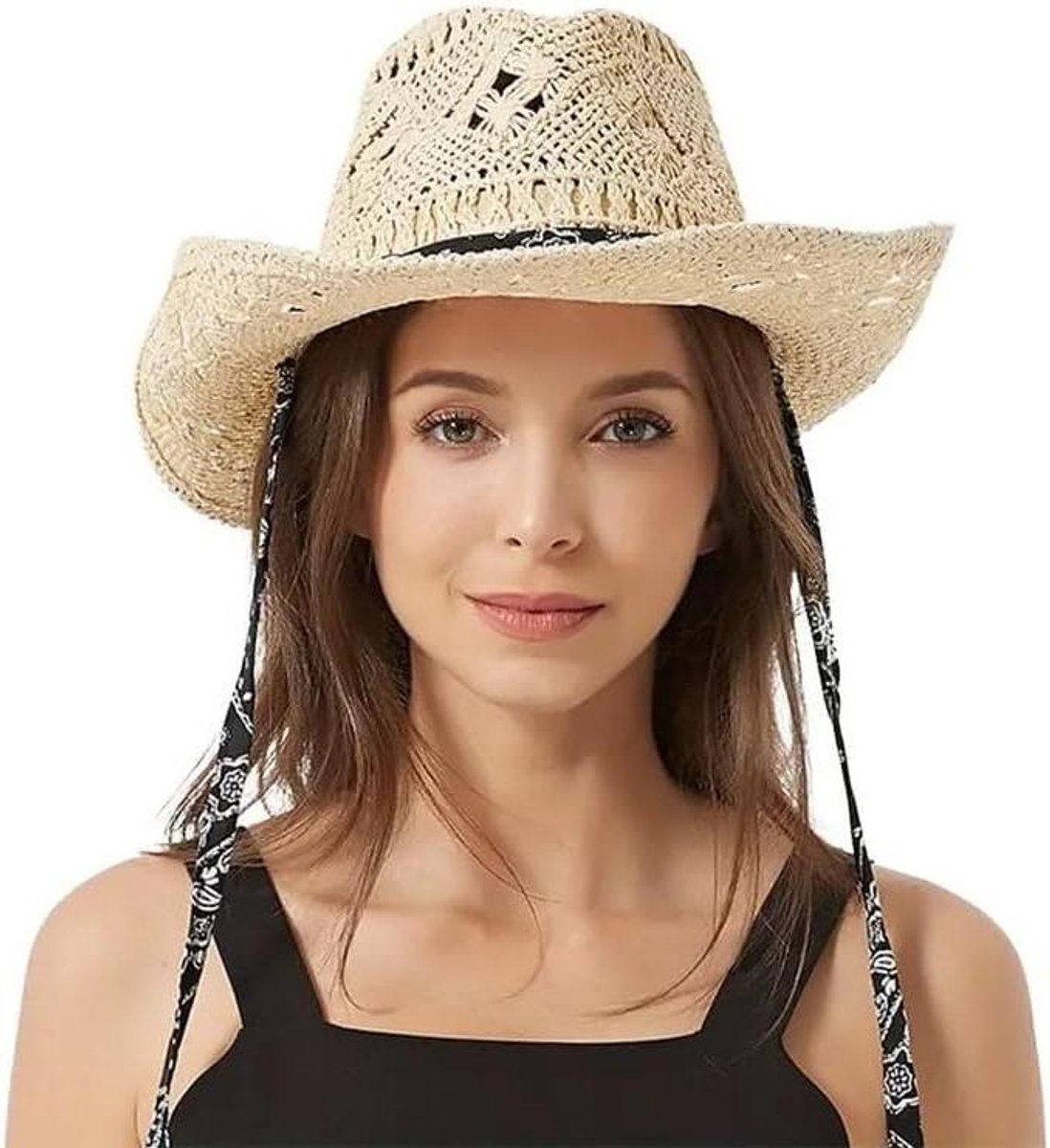 Dames strohoed - Zonnehoed - Zonbescherming - Brede rand - One size - Natuurstro