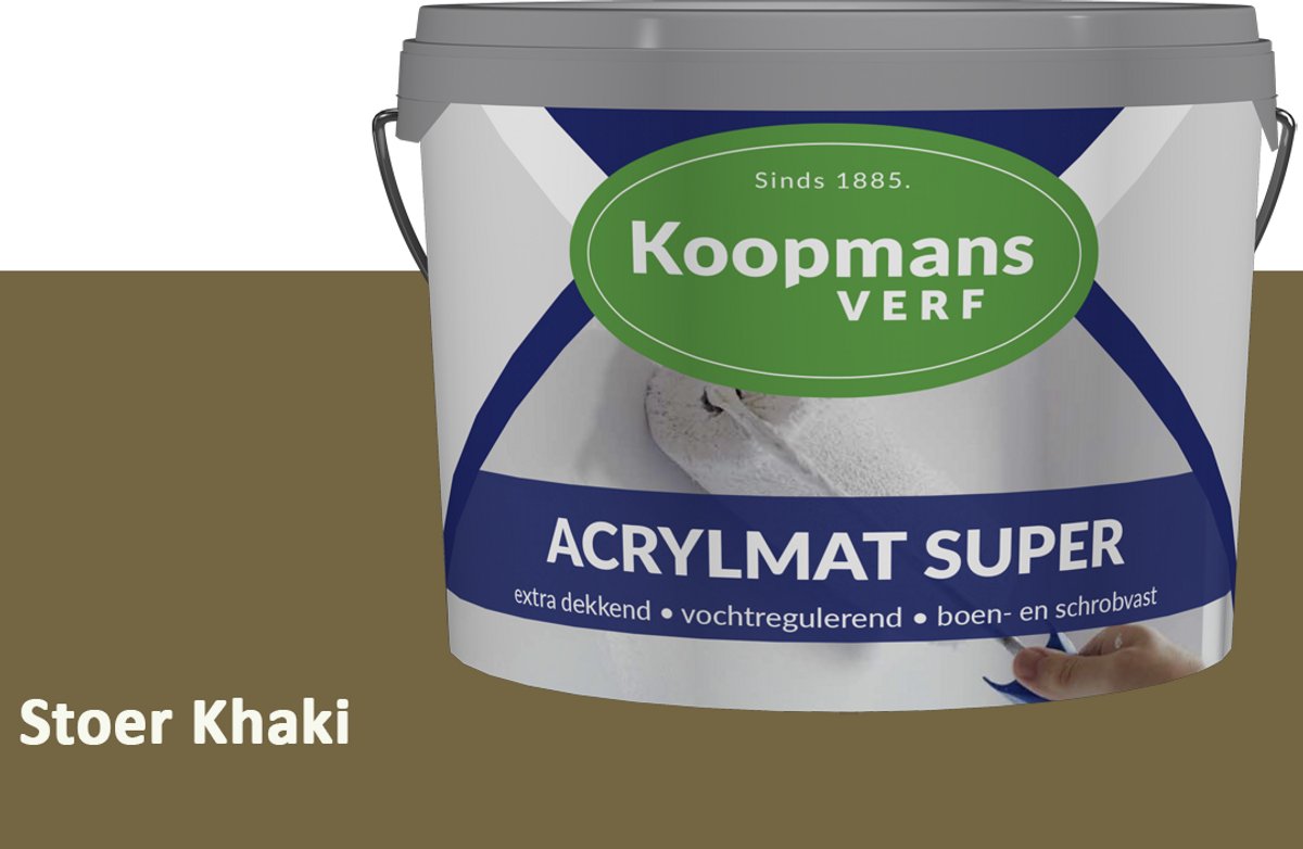 Koopmans Acrylmat Super Matte Muurverf – Professionele Binnenmuurverf en Buitenmuurverf – Reukarm en Afwasbaar – Stoer Khaki – 2,5 liter