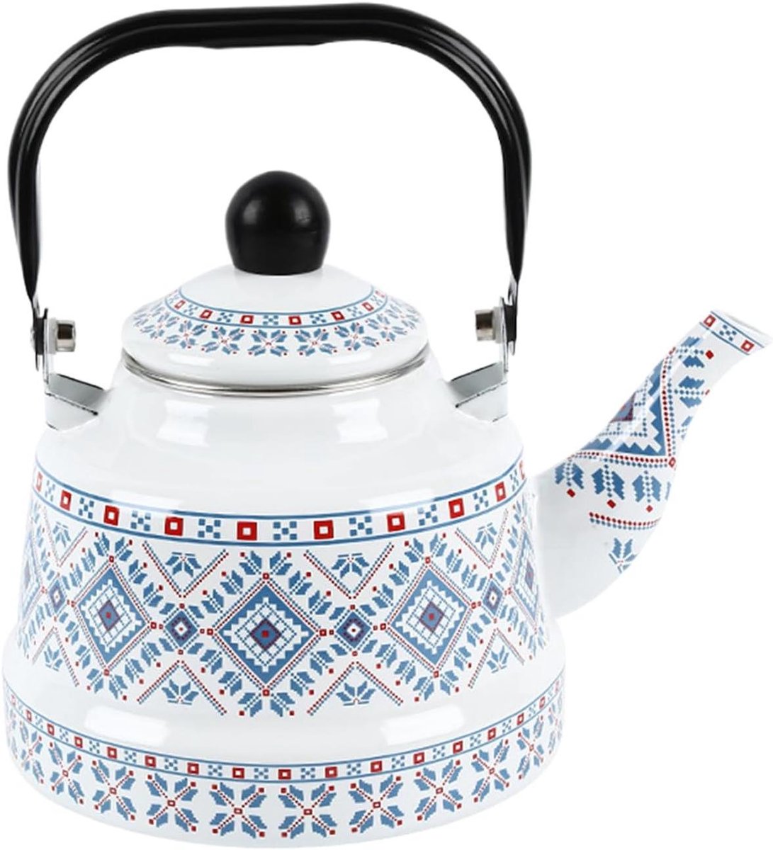 Theewaterkoker Emaille - Waterketel Kookplaat - Water Verwarmen - Vintage Stijl - 25 Liter Inhoud - Blauw