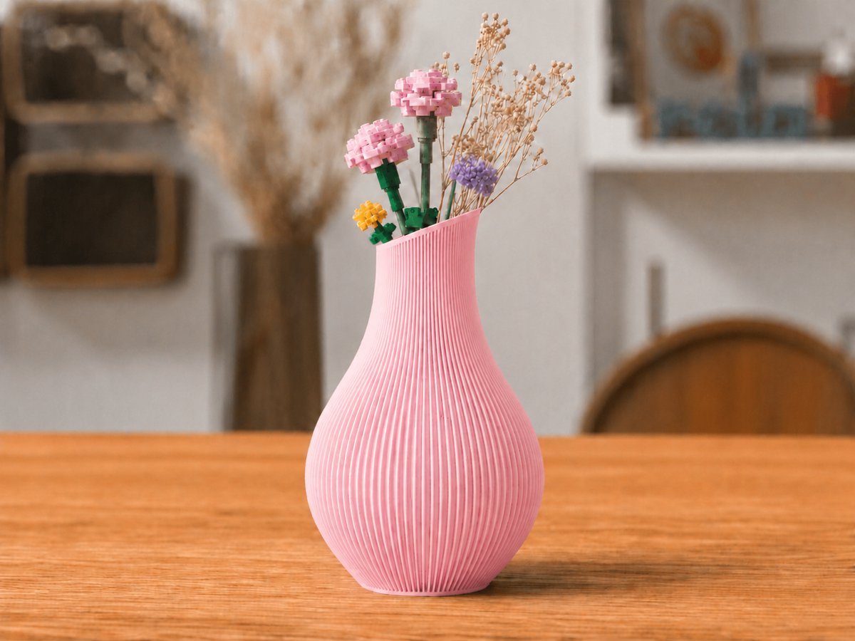 Moderne Organische Design Vaas – Decoratieve Bloemenvaas voor Droogbloemen & Botanical Bloemsets – Ribbel Design – Minimalistische Woondecoratie – Sakura Rose – 17,9 CM - Skushy