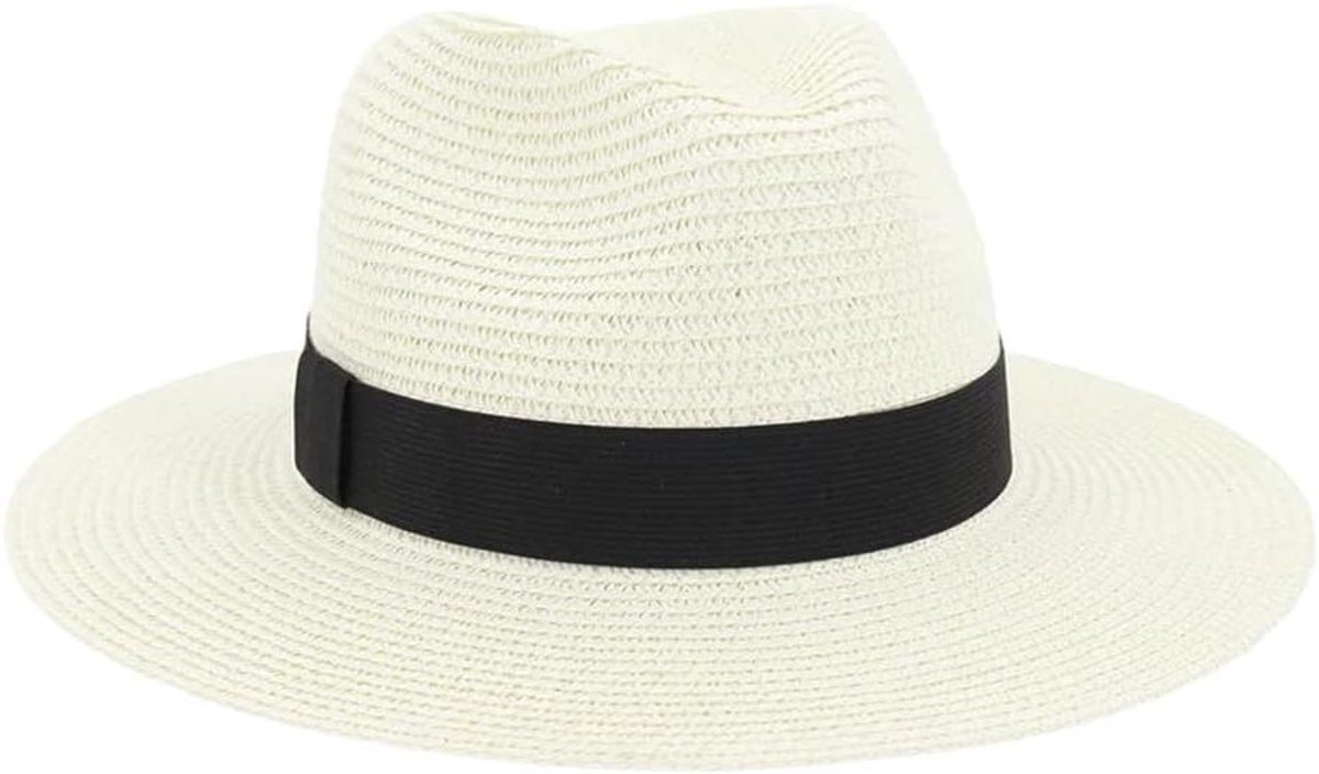 Panama Hoed - Stropet Jazz - Strand Reizen - Brede Rand - 59-60 cm - Melkachtig Wit