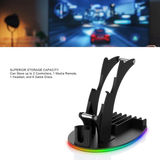 Controllerstandaard - Headsethouder - Gaming organiseren - RGB lichteffect - Voor 2 controllers - Zwart — afbeelding 3