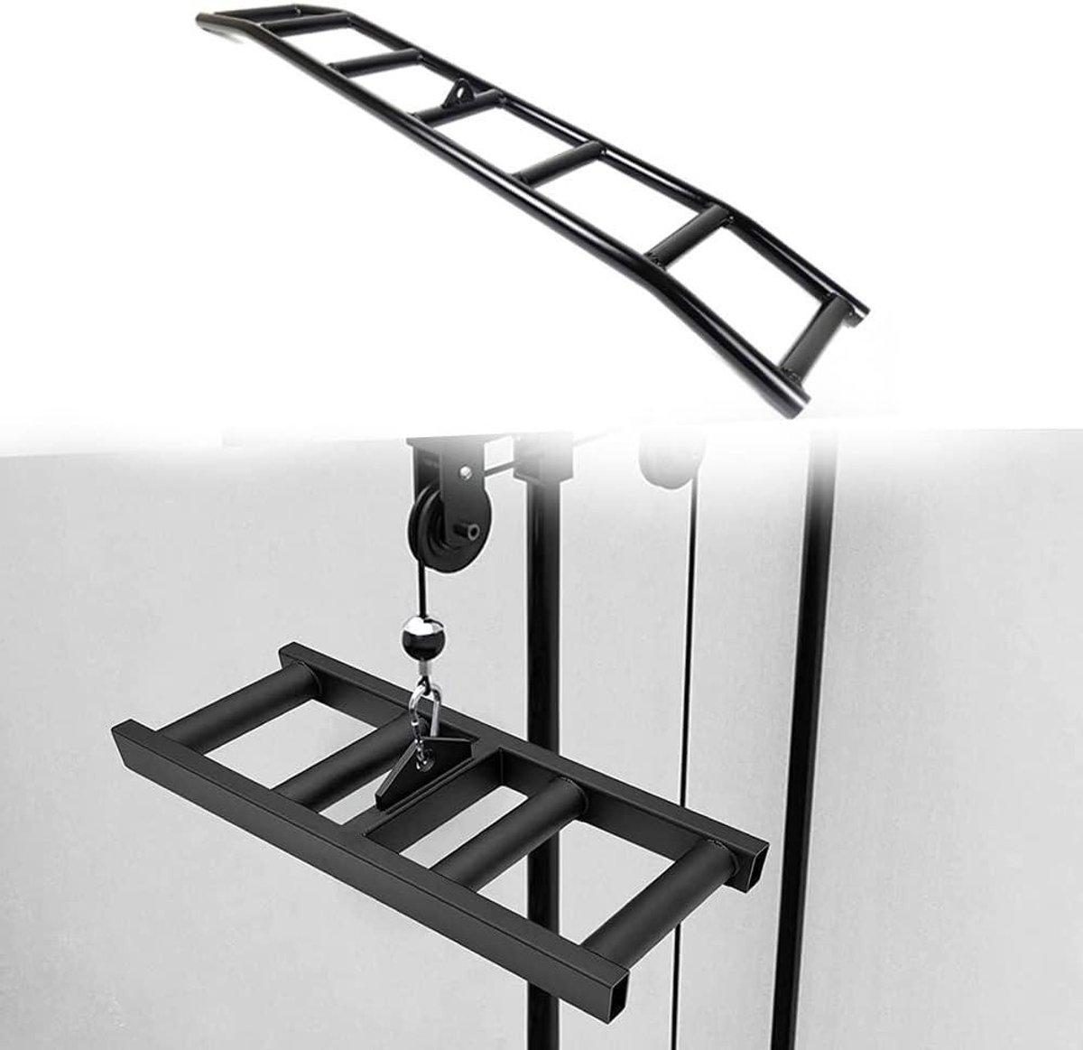 Lat Pulldown Bar - T-bar Kabel - Kracht Training - 3 Verschillende Grepen - 100 cm - Zwart