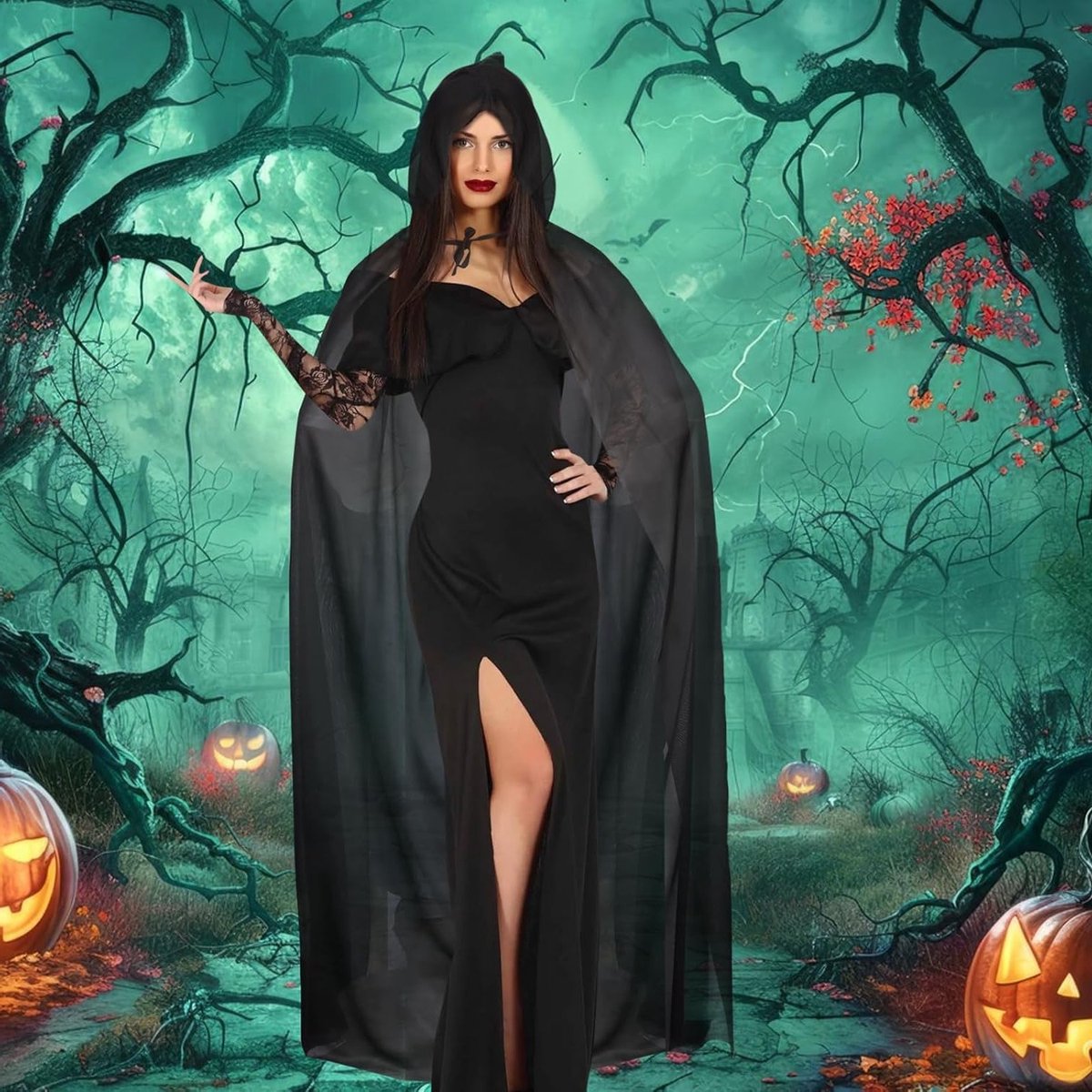 Hooded Halloween cape van 140 cm voor volwassenen en kinderen - Grim Reaper kostuum, vampier outfit en heks verkleedkleding voor feestdecoraties en cosplay