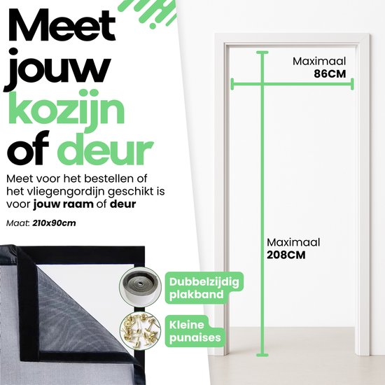 Moustiquaire Luxe WoniQ - 210 x 100 cm - Fermeture sans couture avec 32 aimants - Moustiquaire de porte