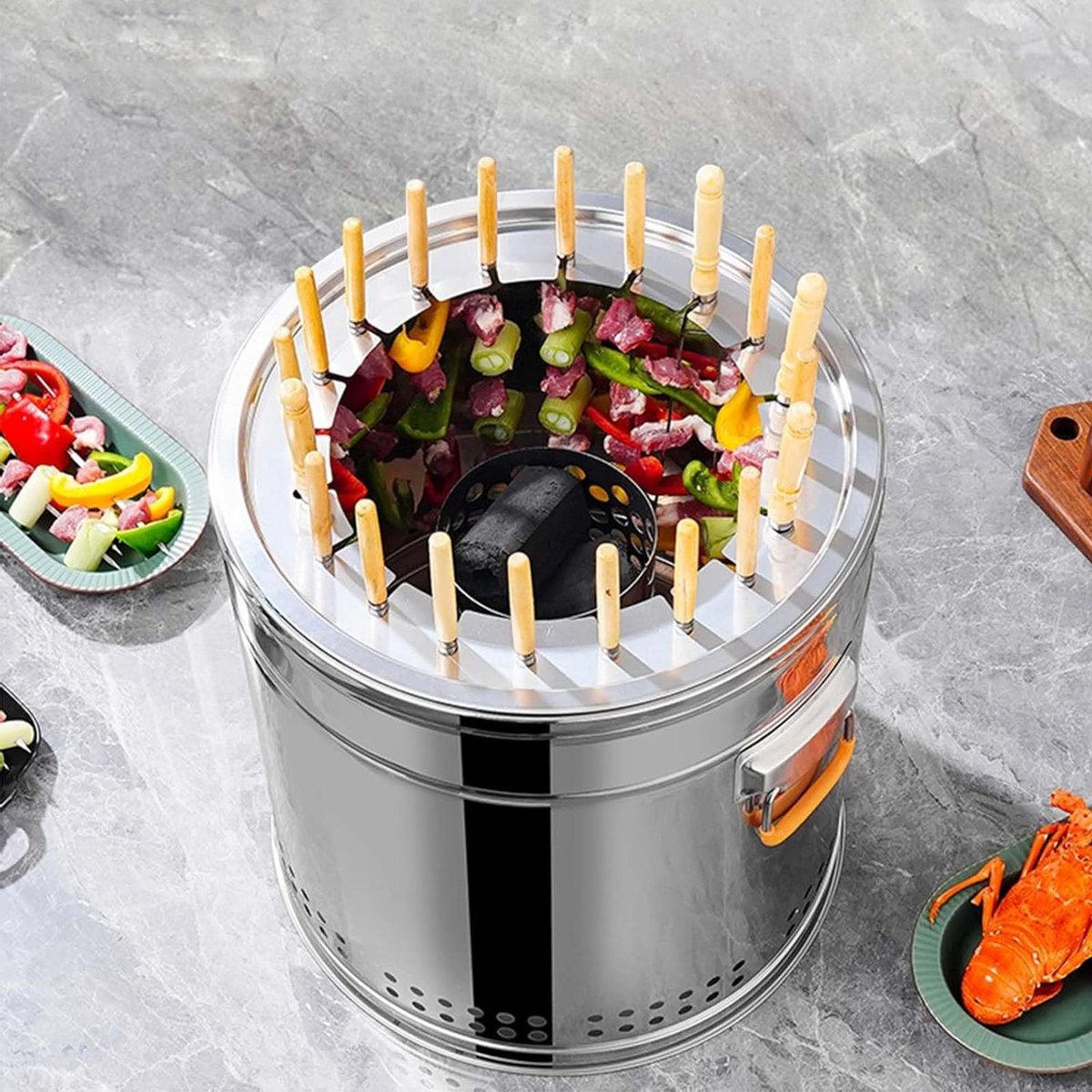 Verticale Grill - Barbecue Oven - Buiten Koken - Rookvrije Ervaring - 30 Spiesjes - Zwart