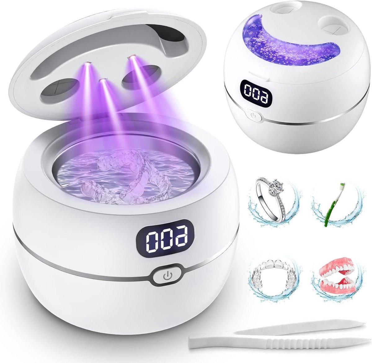 Ultrasone Reiniger - Apparaat Reiniger - Mondhygiëne Onderhoud - 43 kHz Geluidsgolven - 220 ml Capaciteit - Wit