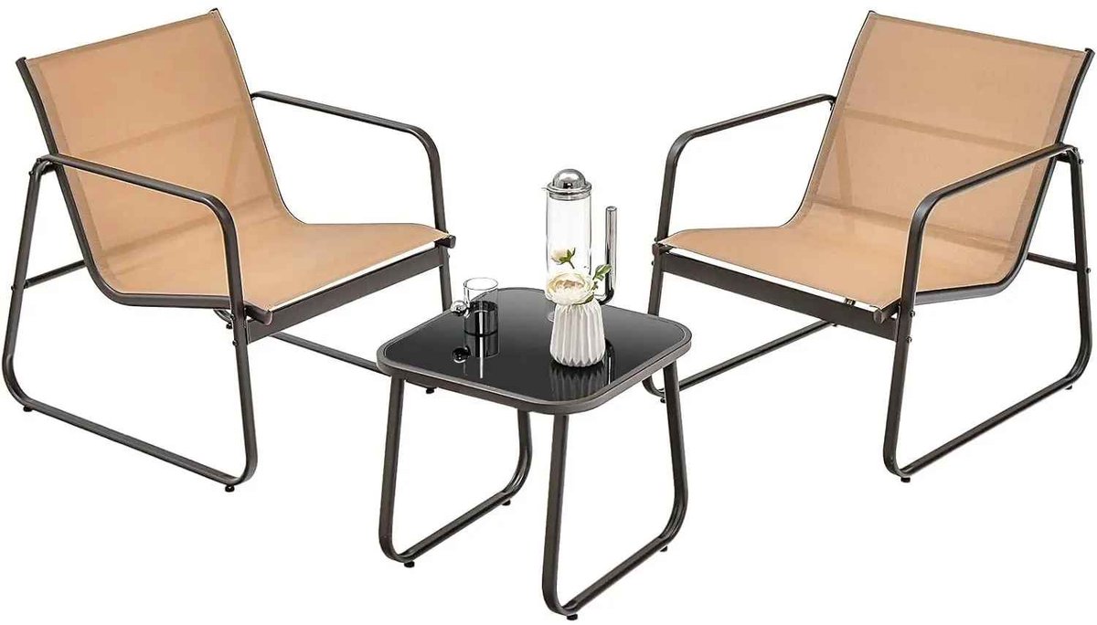 CORE Tuinmeubelset - Tuinmeubel set - Tuinmeubels - Tuinset 3-delig - 2 Relax stoelen - Stoel: 77x60x75cm Tafel: 44x44x40cm - Bruin met Zwart