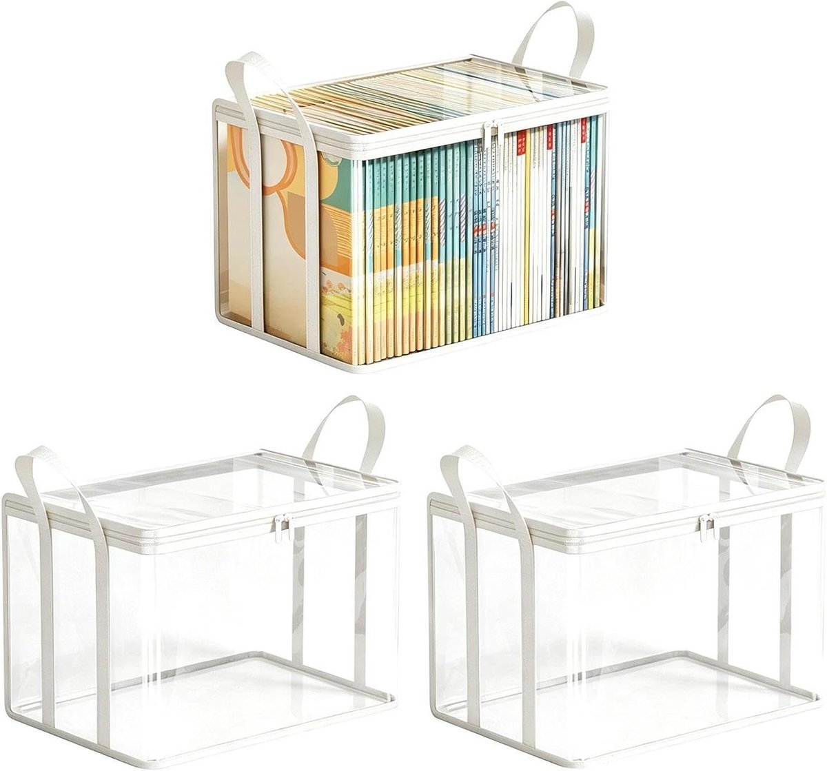 Opbergdoos - Organisatietas Media - Media Opslag Thuis - Transparant PVC Rits - 35x28x2 cm - Wit