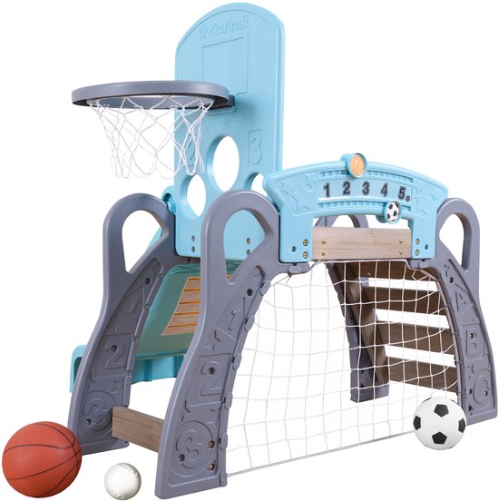 KidKraft 5-in-1 Sport Klimrek voor Peuters met Glijbaan, Voetbaldoel, Basketbalring en 3 Ballen, Binnen- en Buiten Speeltoestel