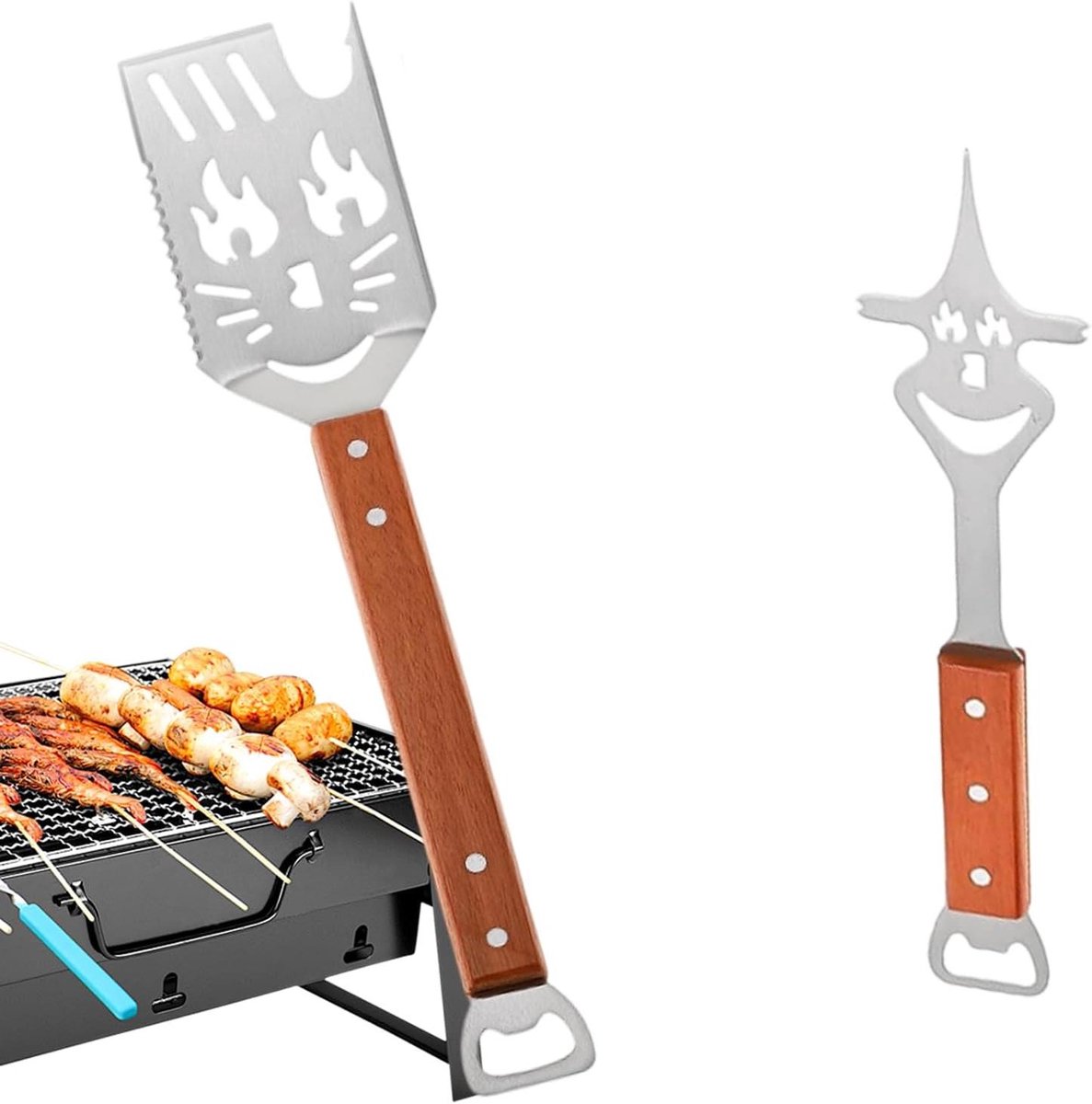 Barbecueset - Grillgereedschap - Buiten koken - 7-in-1 spatel - 43 cm lengte - Zilver