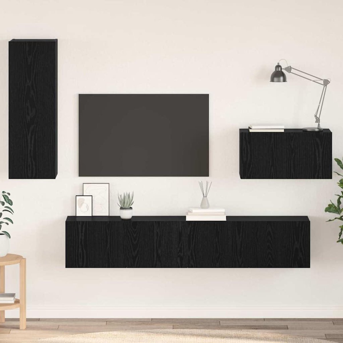 Tv-kast - Mediameubel - Wandmontage - Veel opbergruimte - 160 cm breed - Zwart eiken