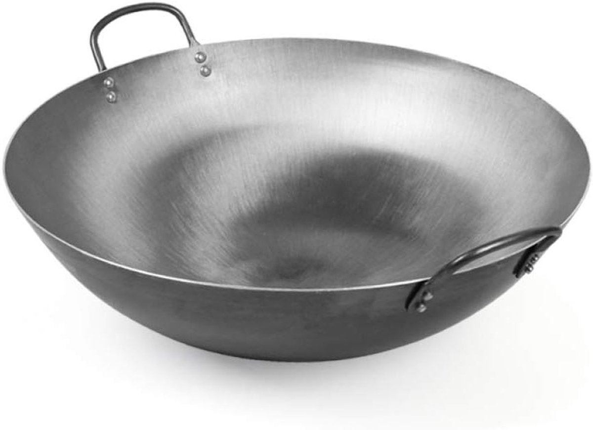 Koolstofstalen Wok - Roerbakpan Handgehamerd - Authentiek Koken - Traditioneel Ontwerp - 50 cm - Zwart
