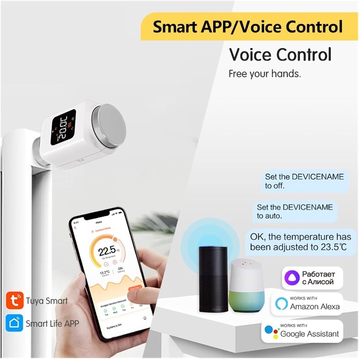 Slimme Thermostaatkraan - Radiatorkraan WiFi - Energie Besparen - APP Afstandsbediening - M30x1.5mm - Wit