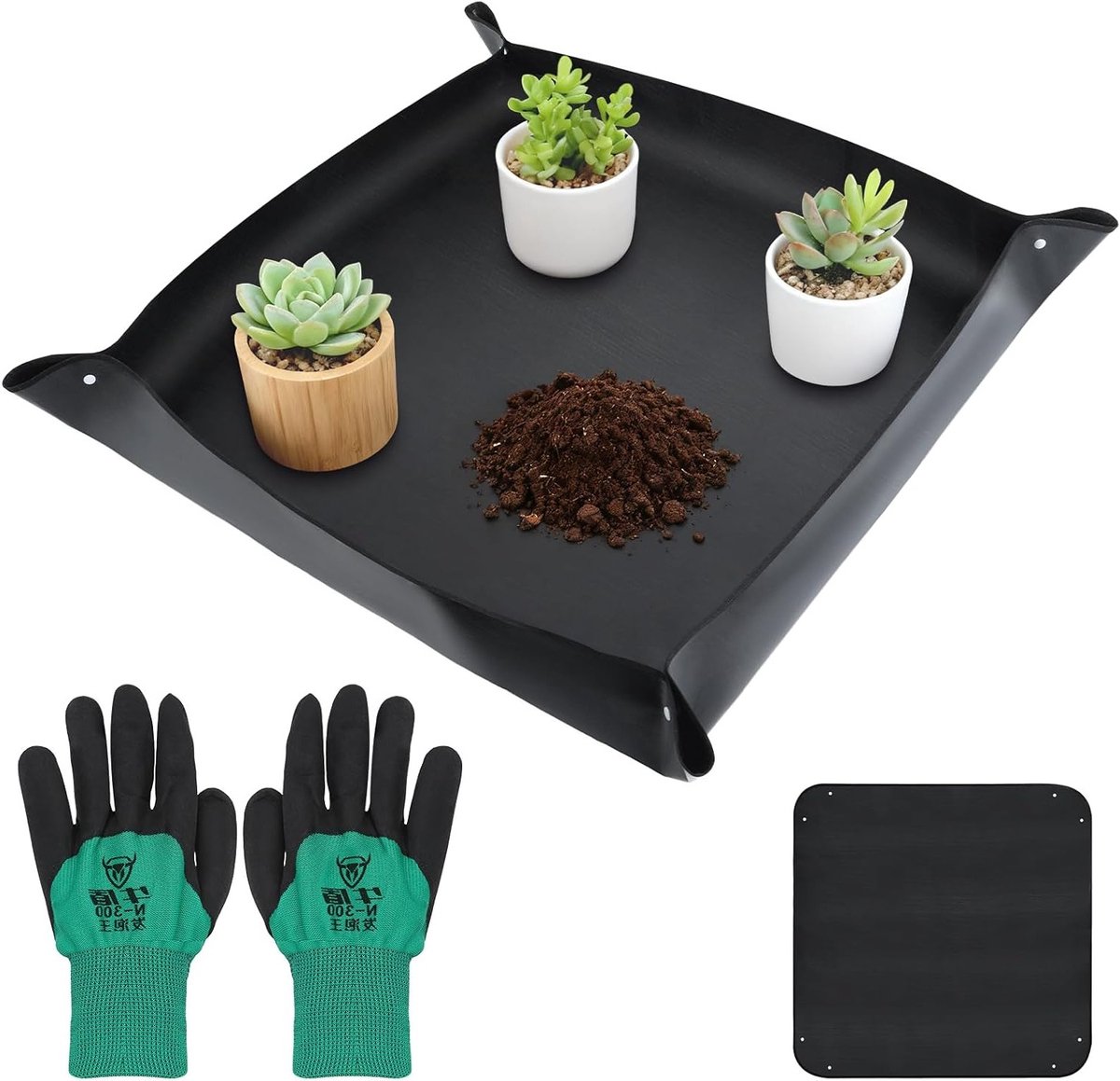 Repotting Mat 100 x 100 cm - Waterdichte Plantmat voor Verpotten, Zaailingen en Bodemverandering met Tuinhandschoenen en Opvouwbaar Ontwerp