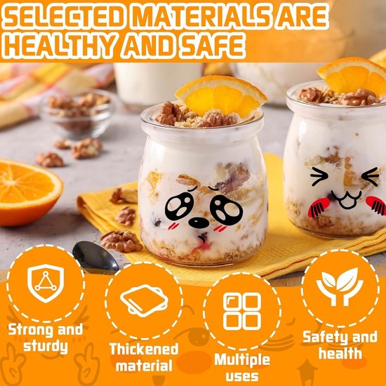 Yoghurtglazen met deksel - Glazen potjes - Lekkernijen bewaren - Luchtdichte afdichting - 12 stuks 150/100 ml - Doorzichtig — afbeelding 3