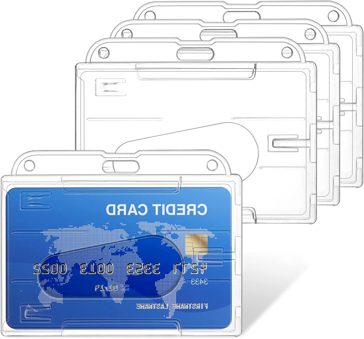 Horizontale Kaartenhouder van Hard Plastic voor ID's en Creditcards, Transparante Badgehouder, Geschikt voor Kantoor, School en Rijbewijzen, Set van 4 Stuks