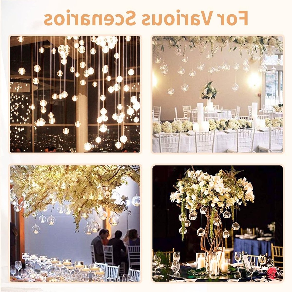 Hanging Glass Sphere Tealight Candlesticks - 8 cm - Set van 8 - Decoratie voor Bruiloften, Halloween en Kerst - Binnen en Buiten Gebruik - Stijlvolle Theelicht Houder Decoraties — cadeau in Cadeau-ideeën - foto 6
