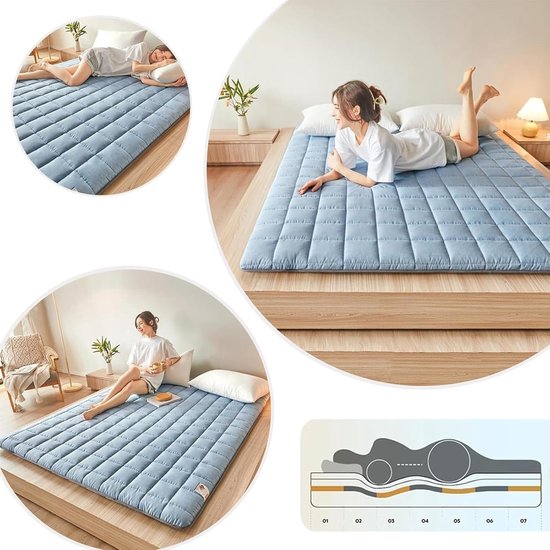 Opvouwbare Futonmatras - Logeermat Opklapbed - Ruimtebesparend Slapen - Dikke Ademende Vulling - 80 x 190 cm - Grijs — afbeelding 5
