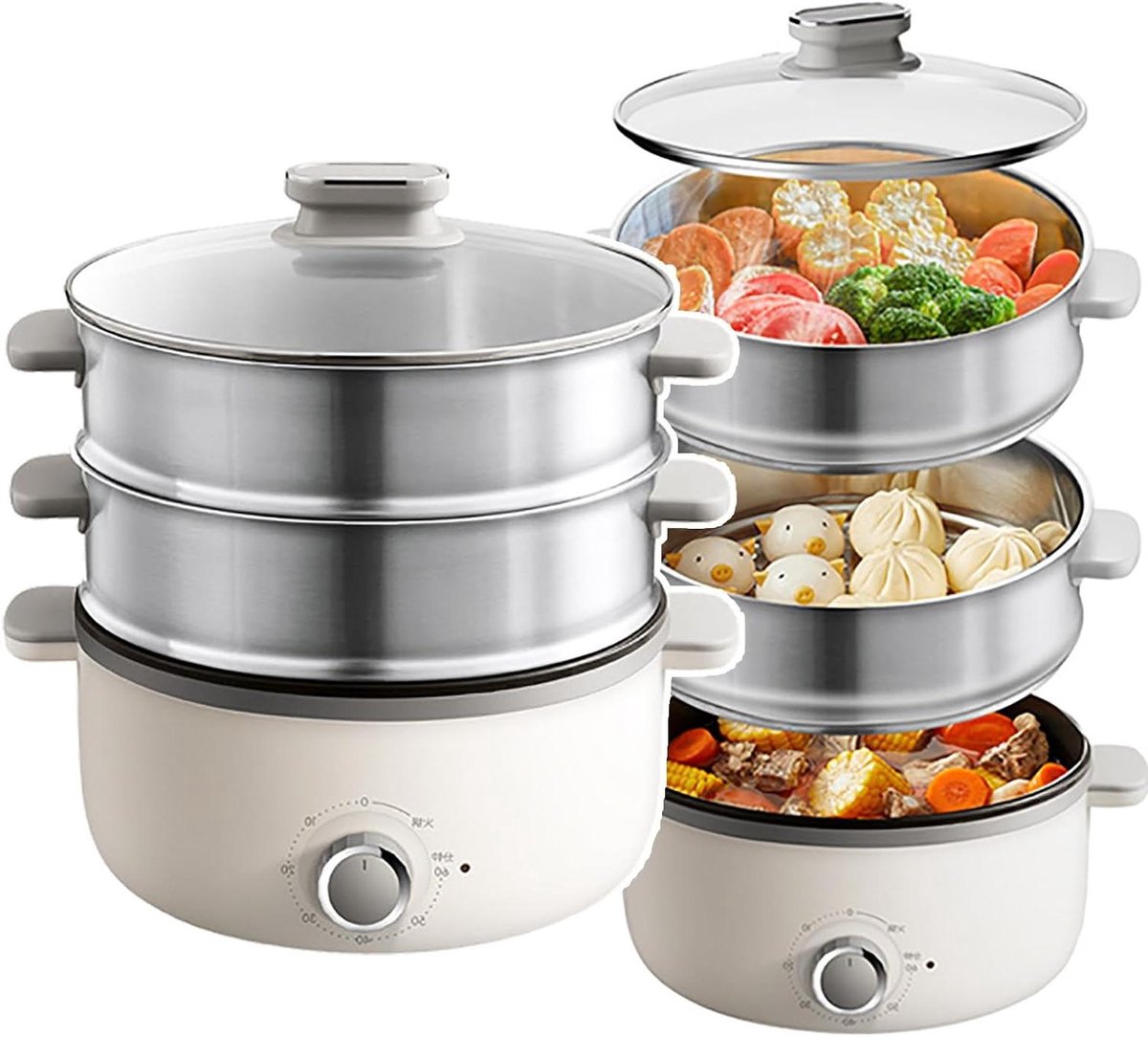 Elektrische Stoomkoker - Stoomoven Multifunctioneel - Gezond Koken - Snelle Verwarmingsfunctie - 13L Capaciteit - Zwart