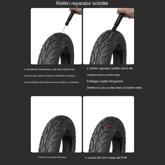 Bandenreparatieset - Pechhulp Kit - Onderweg Repareren - Compact En Draagbaar - 11.5 cm Lengte - Zwart — afbeelding 4