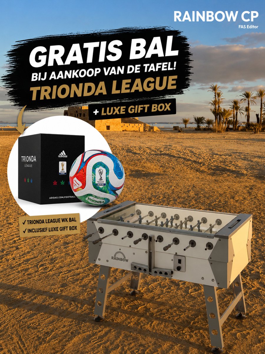 Fas Voetbaltafel Rainbow Cp - buiten tafel - voetbaltafel voor buiten - inclusief topglas - gesloten balsysteem - voetbaltafel - italiaans - buitenspeelgoed