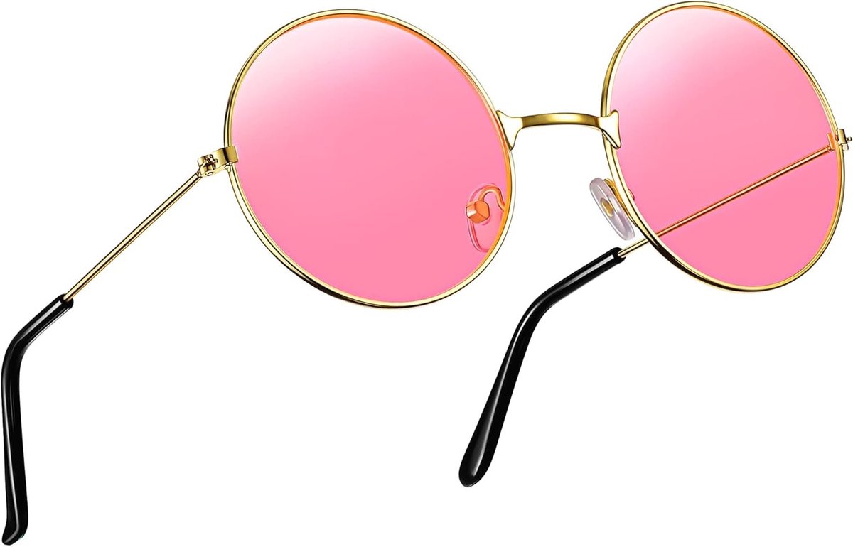 Retro Ronde Zonnebril in Hippie Stijl - Roze 70s Disco Bril voor Feestkleding en Festivals - Unisex Modeaccessoire voor Mannen en Vrouwen