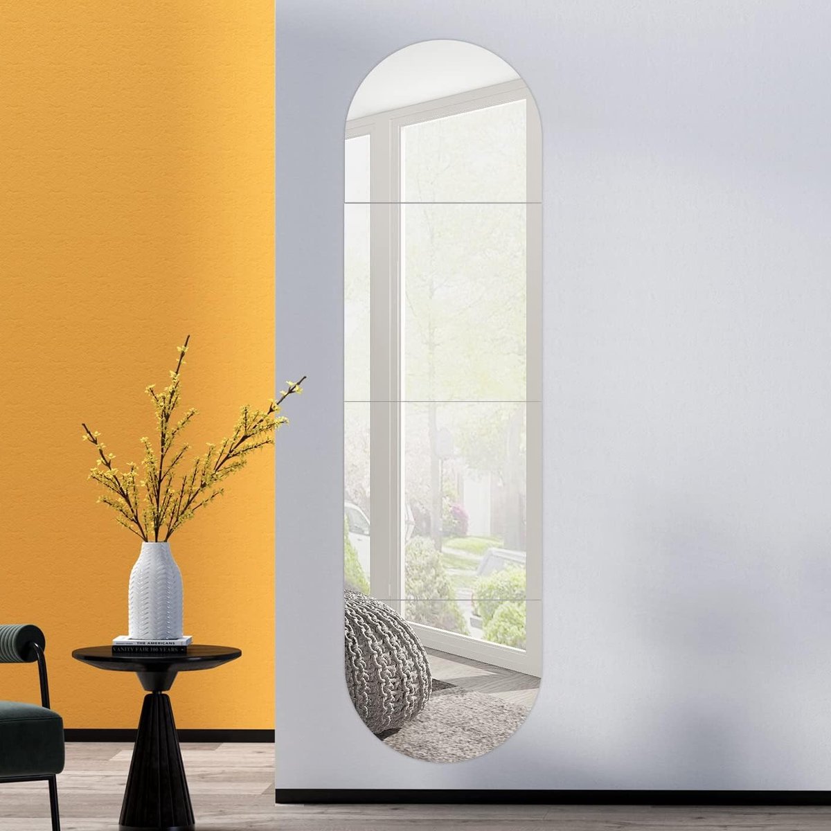 Grote Frameless Wandspiegel, 4 Vierkante + Gebogen Acrylspiegels, Plexiglas voor Muurbevestiging, Perfect voor Make-up en Decoratie, 30 x 30 cm