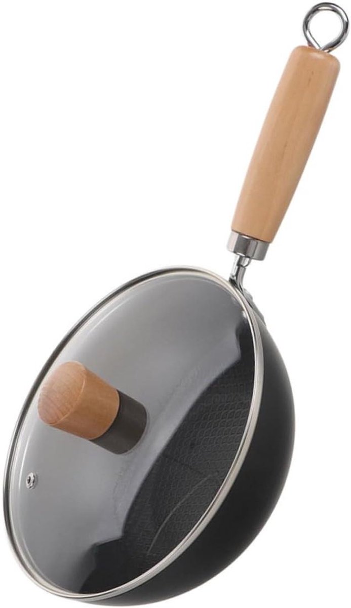 Gietijzeren Wok - Koekenpan met deksel Braadpan - Roerbakken en braden - Natuurlijke antiaanbaklaag - 415 cm - Zwart