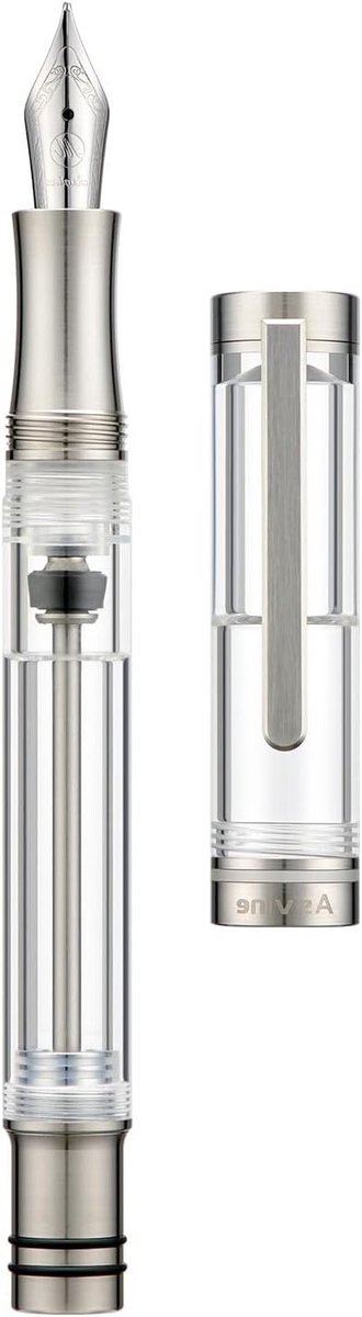 Stijlvolle vulpen met titanium en vacuüm navulling, iridium medium nib, helder acryl en soepel schrijven, inclusief etui