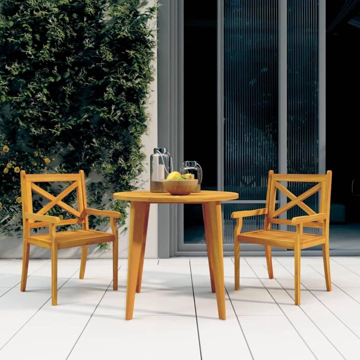 Tuin Eetgroep - Tuinset Zitgroep - Buiten Dineren - Massief Acaciahout - Ø 85 cm tafel - Natuurlijk Hout