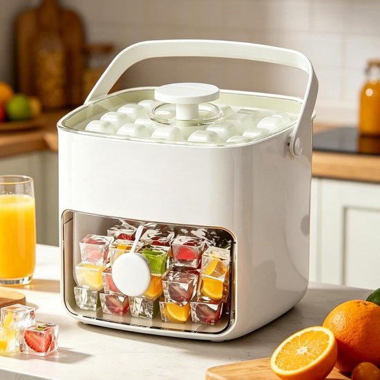 IJsblokjesmaker met deksel - Dubbeldeks container - Dranken Koelen - 48 Kubus Capaciteit - 17.7L x 17.1B cm - Wit — afbeelding 4