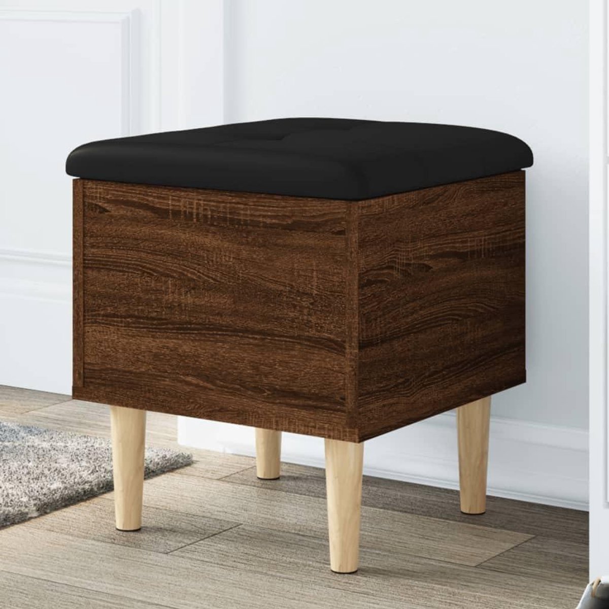 Zitbank met opbergruimte - Opbergbank deksel - Netjes opbergen - Stabiele scharnieren - 46 cm hoog - Eikenlook