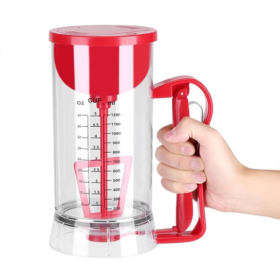 Beslag Mixer Dispenser - Automatische Beslagmaker - Bakken Thuis - Batterij Aangedreven - 1200 ml Capaciteit - Transparant Rood — afbeelding 2