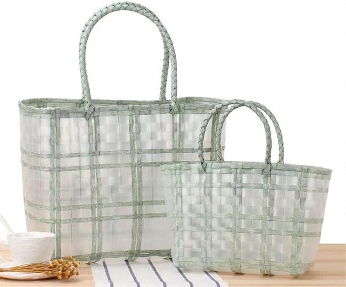 Winkelmanden Set - Opbergmand - Boodschappen Doen - Waterproof Plastic - 2 maten - Transparant