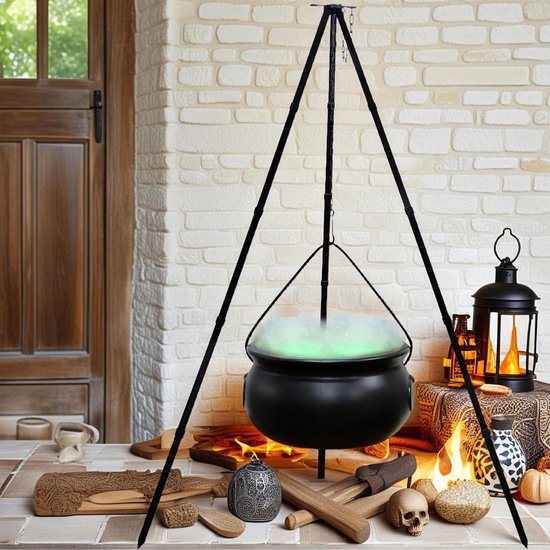Grote Heksenketel - Decoratie Ketel - Halloween Versiering - Met Licht Statief - 90 cm Hoog - Zwart — afbeelding 4