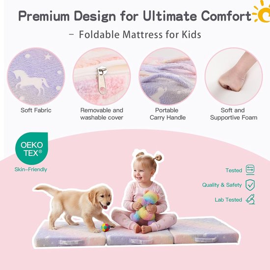 Kinder Matras - Vloerbed - Kamperen - Licht op - 145 x 56 cm - Roze Pegasus van Kinder — afbeelding 2