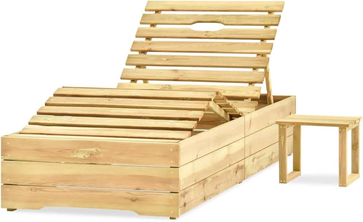 Ligstoel met tafel - Tuinstoel relax - Buiten ontspannen - Verstelbare rugleuning - 198 cm lengte - Groen