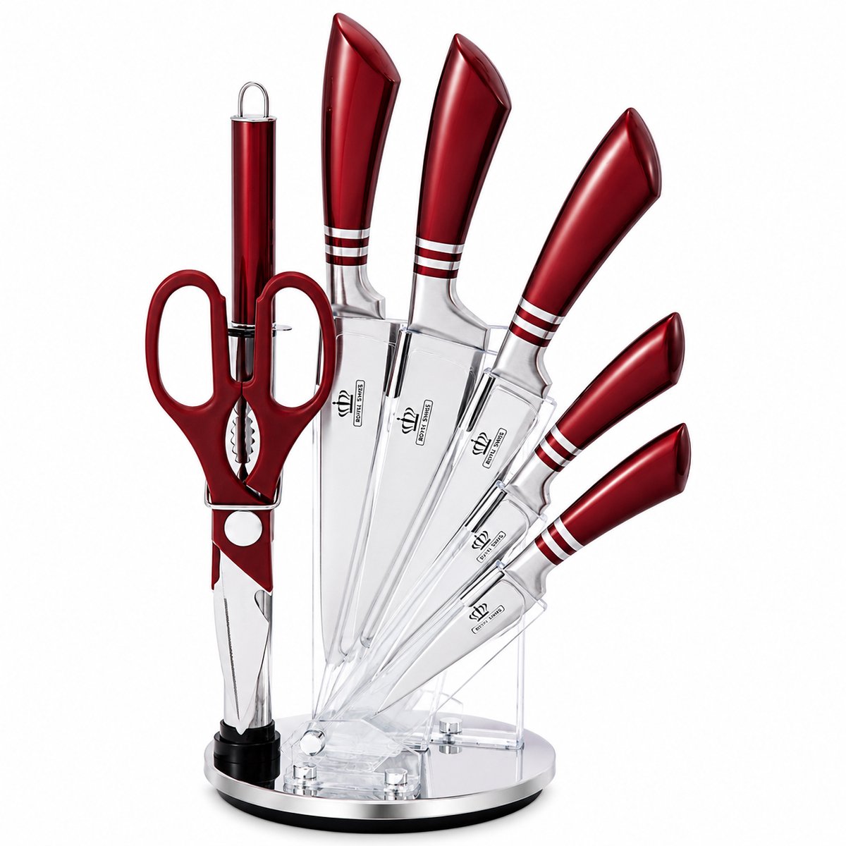 Royal Swiss® Messenset 7-delig – RVS Messenblok – Keukenmessen Set – Professioneel – Bordeaux