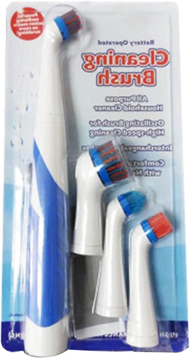 Elektrische Schrobber - Schoonmaak Borstel - Huis Reinigen - Vier Borstelkoppen - Draadloos - Wit Blauw